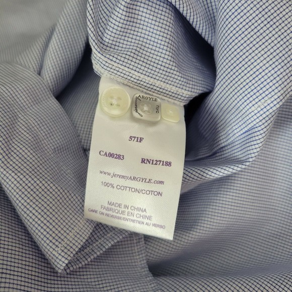 Jeremy Argyle NYC Men's Button Up Dress Shirt Long Sleeve Blue Checkered XXL - Picture 9 of 9